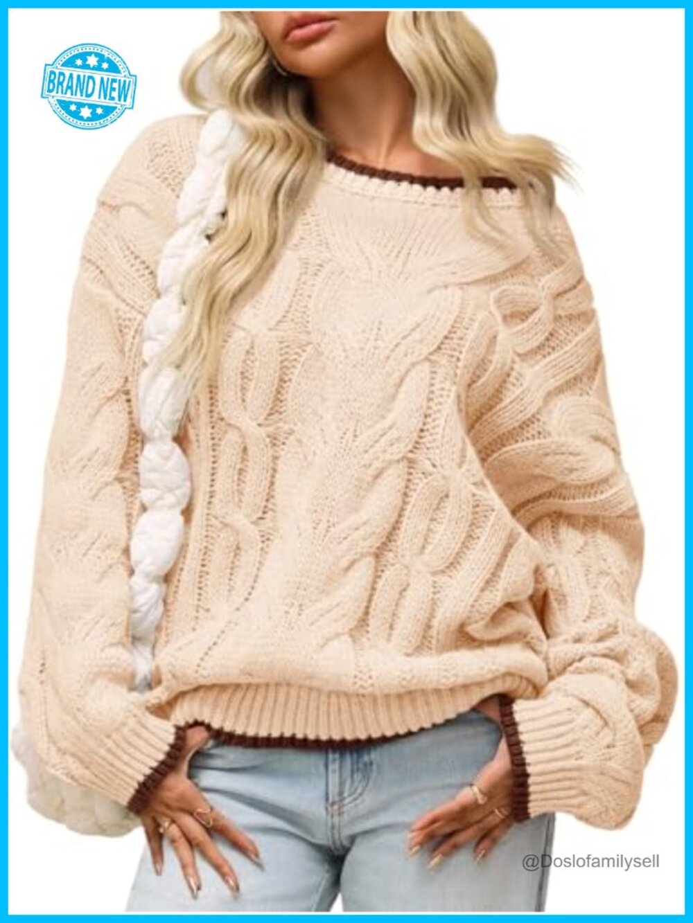 Oversized Cable Knit Crewneck Pullover Chunky Trendy Sweater Women